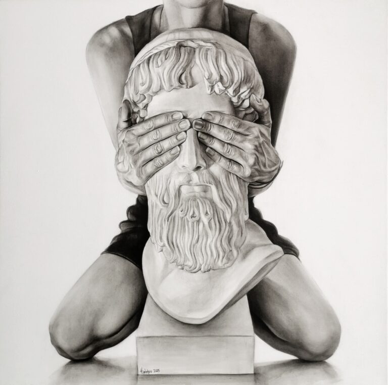 Kneeling figure with a bust